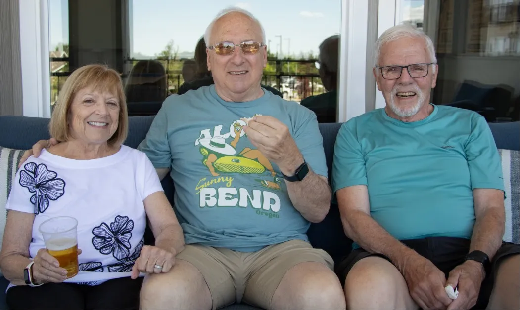 Group on a bench relaxing